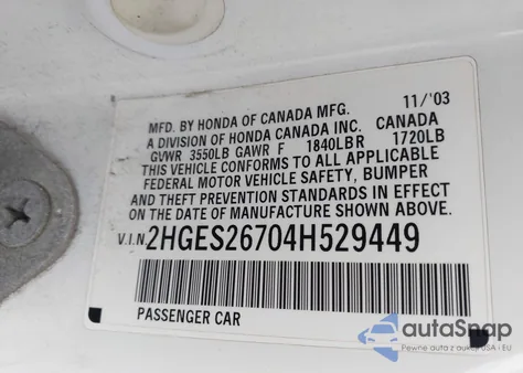 2004 Honda Civic Ex from USA, damaged, VIN 2HGES26704H529449